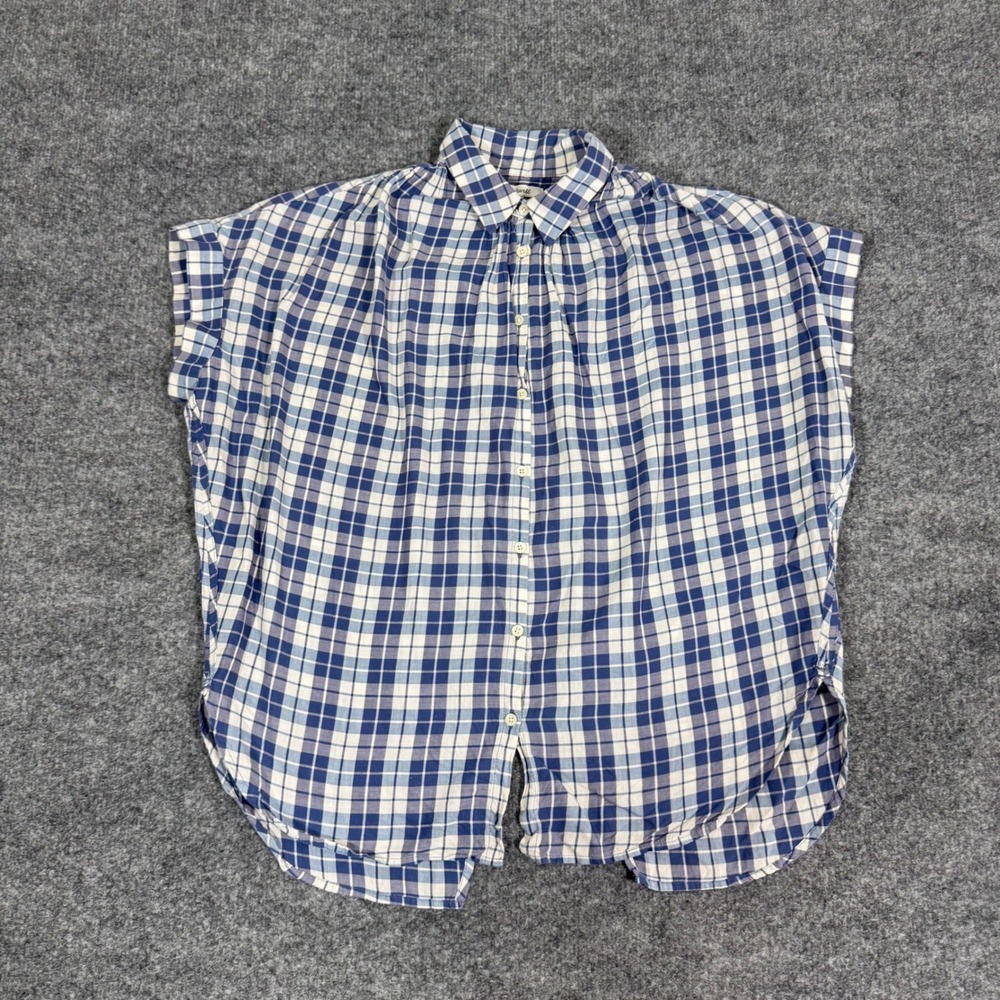 Madewell Plaid Button Down Short Sleeve Women Size S Blue White Cotton EUC G7371